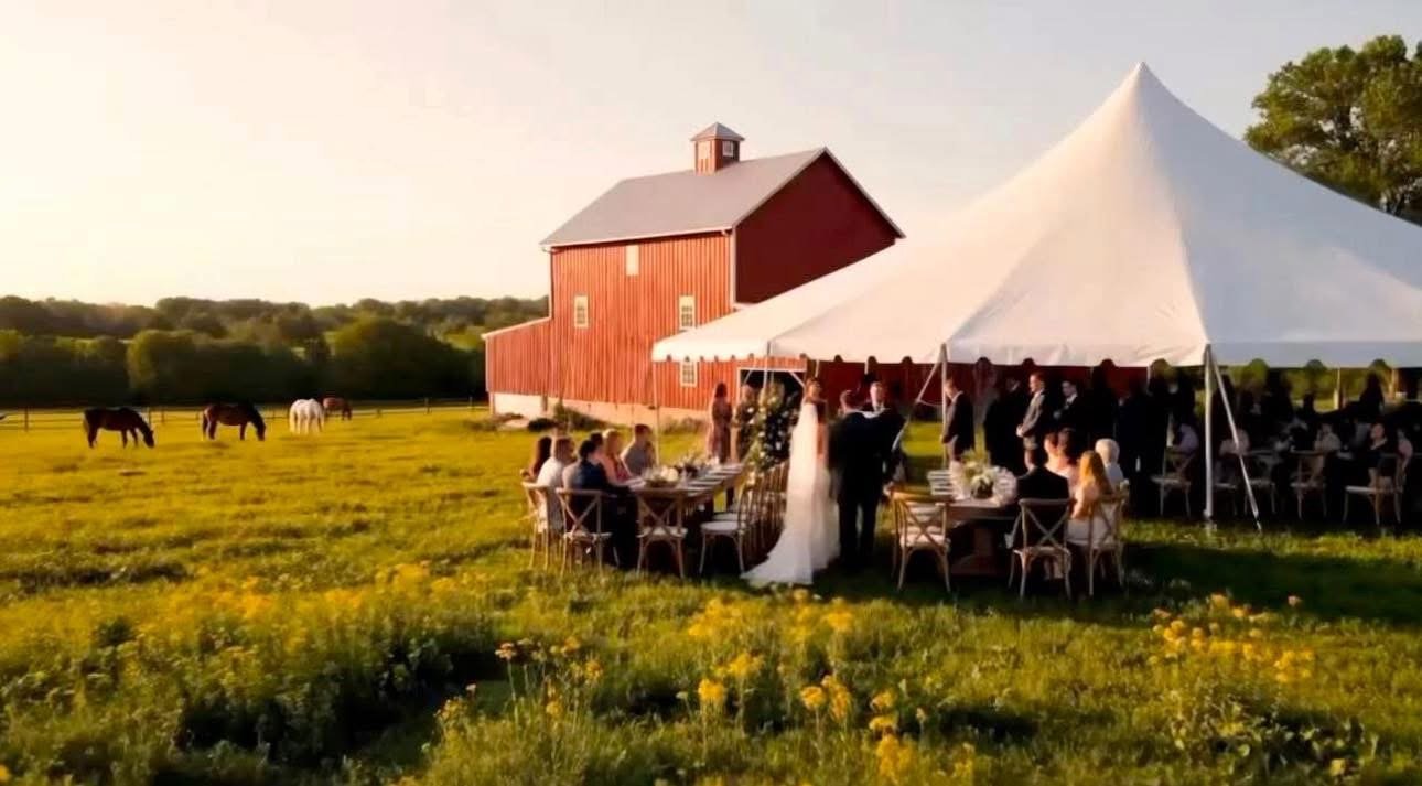 Wedding tent with floral centerpiece decor